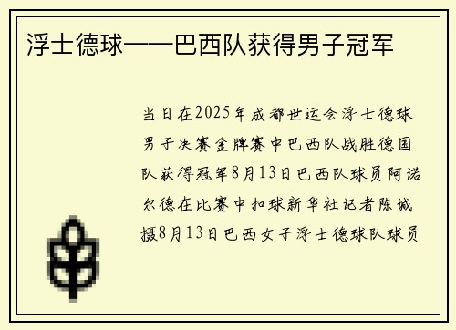 浮士德球——巴西队获得男子冠军